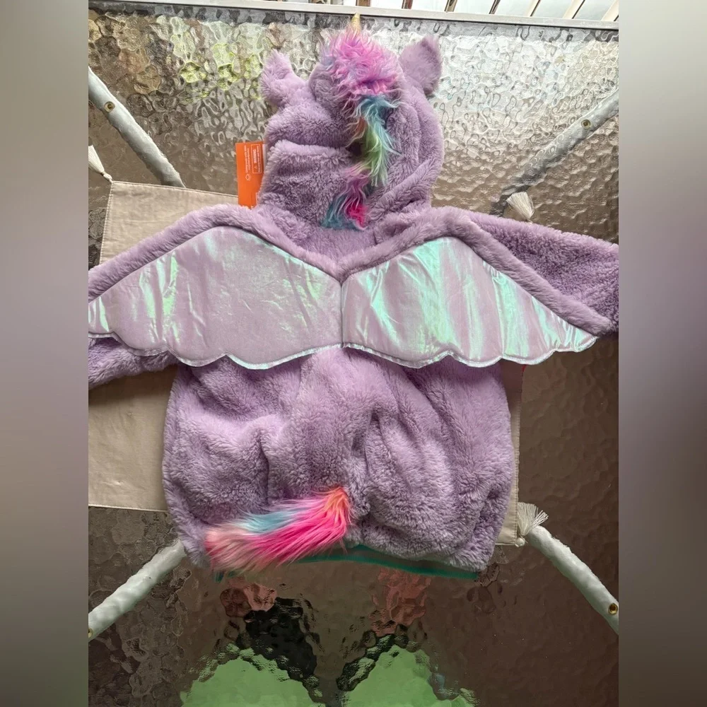 New- Toddler whimsical Rainbow Fleece   Unicorn Hooded Coat - Sweater Pullover